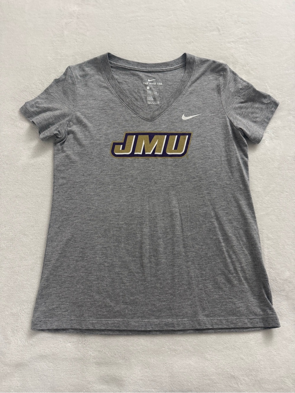 Nike Gray V-Neck Athletic Tee with White Swoosh